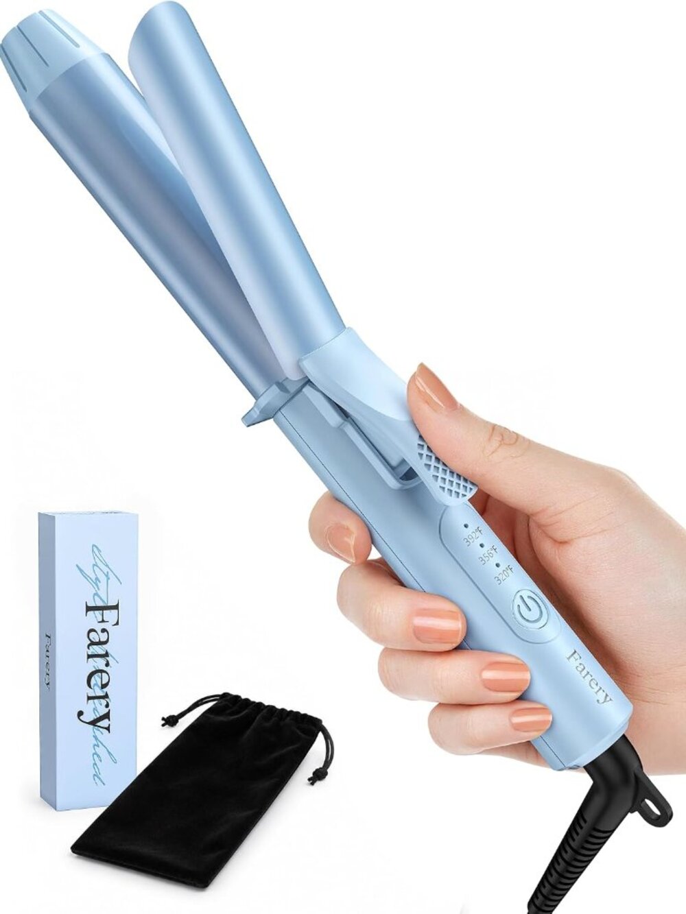 FARERY Mini 1" Curling Iron Blue – Like New, Travel Size, Dual Voltage